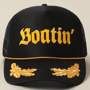 OTTO Boatin Trucker Hat Black Gold Mesh Snapback Coastal Western Captain Cap NEW